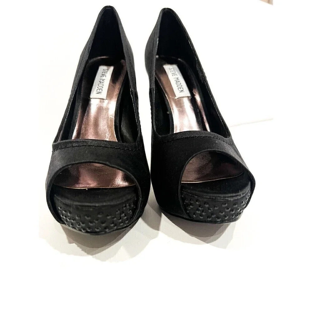 New Steve Madden Feelixx Black Satin Peep Toe Heel size 8